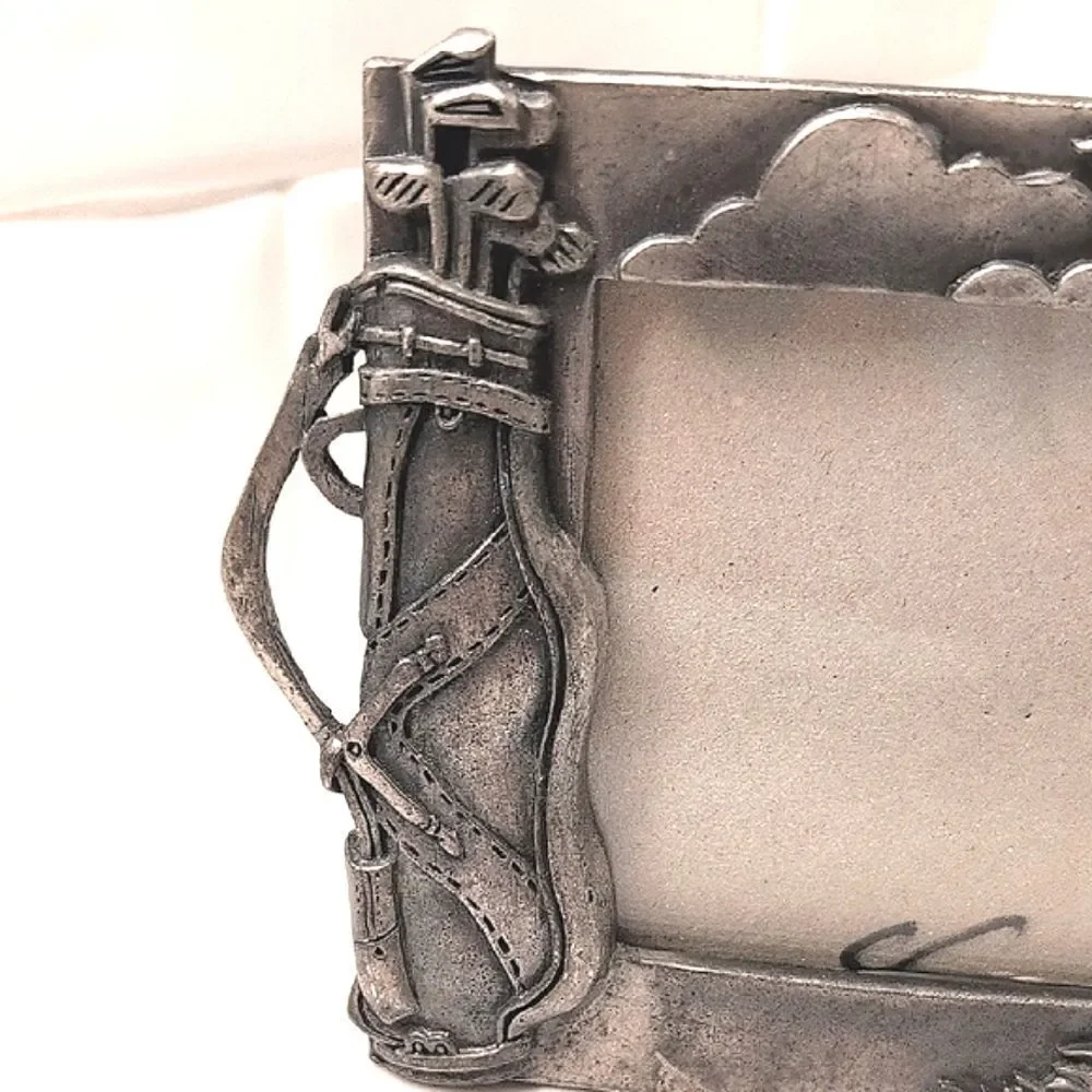 Golf Themed Pewter Picture Photo Frame Easel Back Vintage